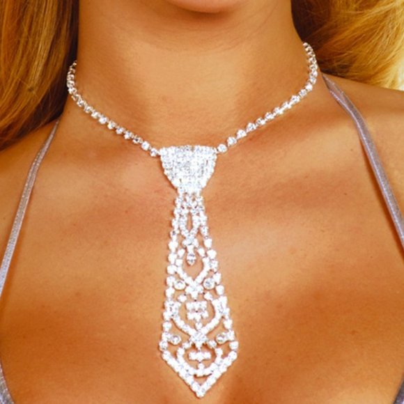 Rhinestone Necktie Choker- LAST 1 - Picture 1 of 5